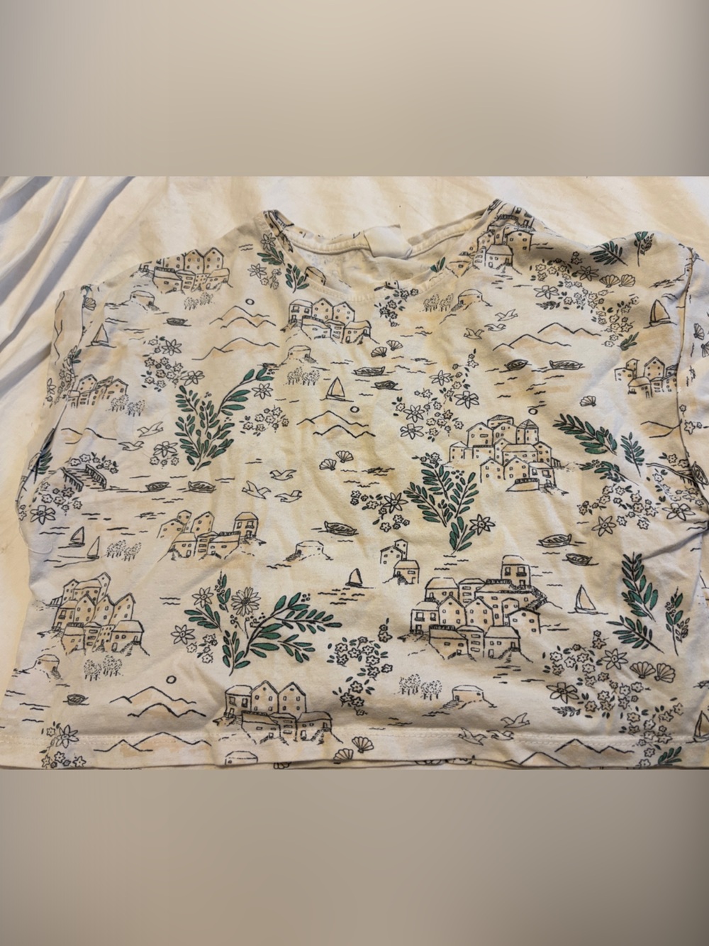 Zara Cream Kids Top with Green and Black Scenic Print